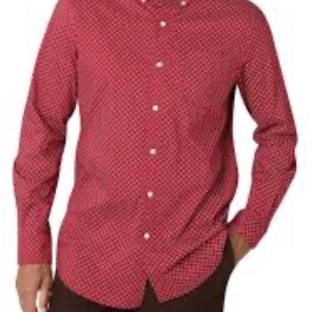 CHAPS Red/Maroon Patterned Sustainable Easy Care Lng-Slv Button-Down Casual Shrt